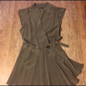Olive Silk Anthropologie Wrap Blouse